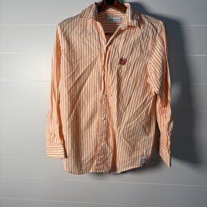 Zara Button Shirt Mens Medium Orange/White Stripe Crab Logo Inigo Studio